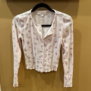 Pink Rose Women's Button Down Soft Top in Cream and Pink